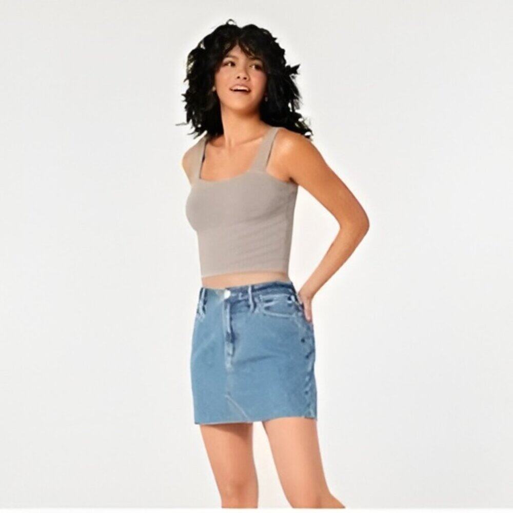 2/$30 Hollister Ribbed Square Neck Tank Top Taupe XS #A0264 TRB2